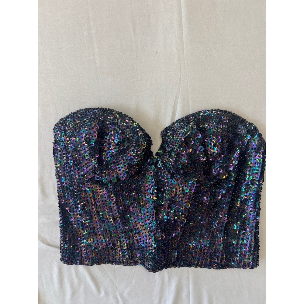Iridescent Sequin Corset Top Strapless Sweetheart Oil Slick Festival Rave Top